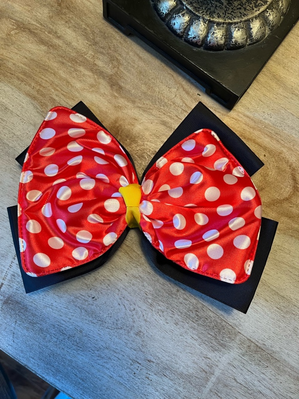 Red Polka Dot Hair Bow with Black Ribbon Backing